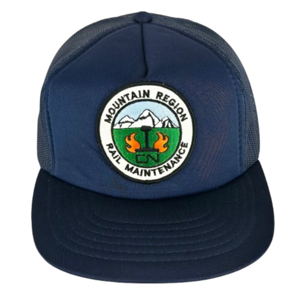 Vintage 80s CN Rail Trucker Hat Classic Cap Mountain Region Rail Maintenance CNR